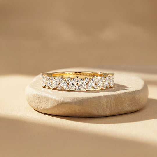 Marquise Cluster Moissanite Band Ring | 925 Sterling Silver | PRM5049