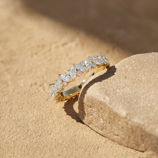 Marquise Cluster Moissanite Band Ring | 925 Sterling Silver | PRM5049