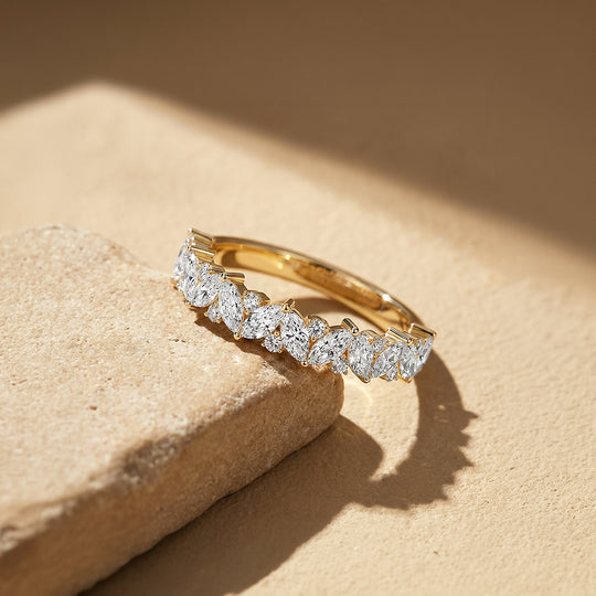 Marquise Cluster Moissanite Band Ring | 925 Sterling Silver | PRM5049