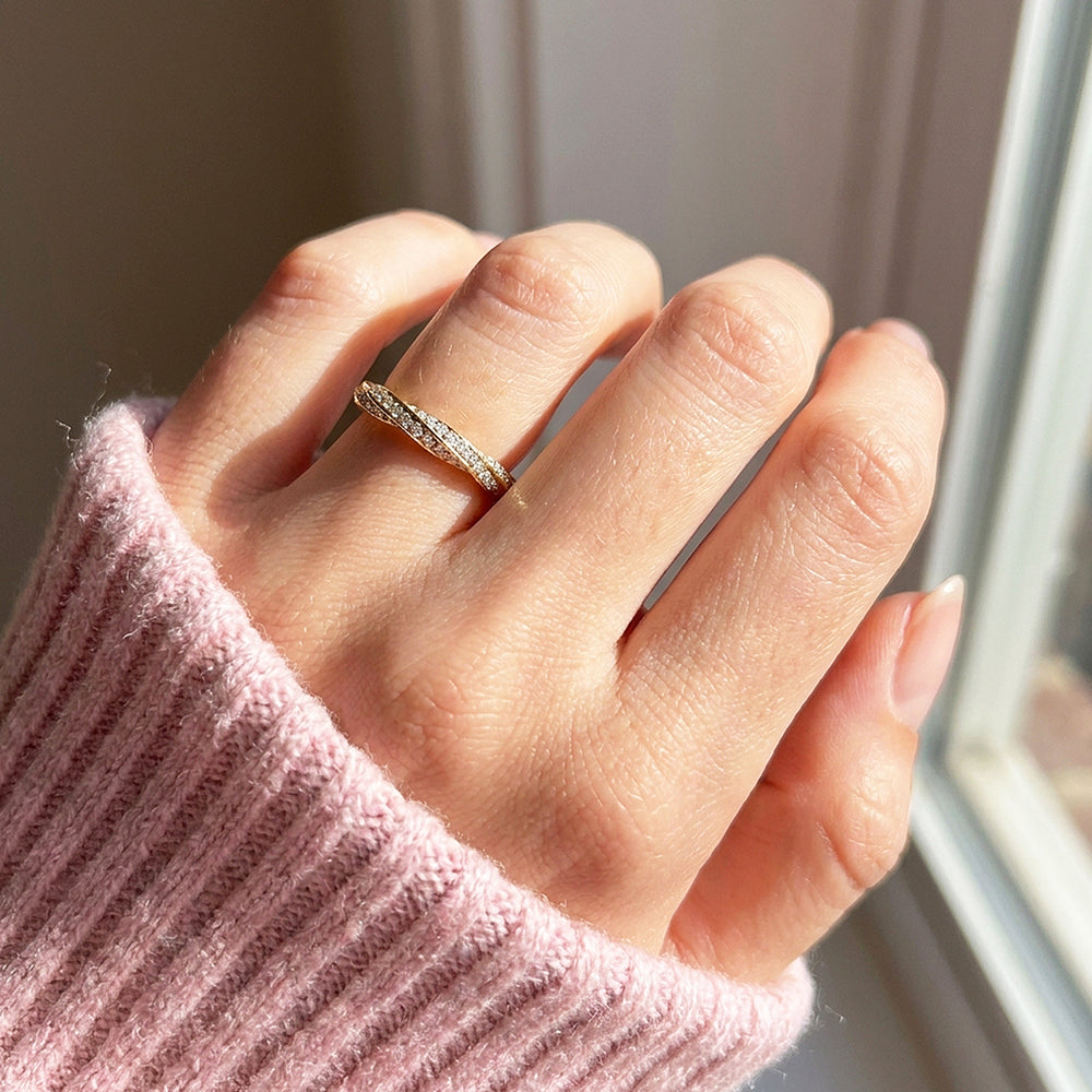 Twisted Moissanite Pavé Eternity Band Ring | 925 Sterling Silver | PRM5050