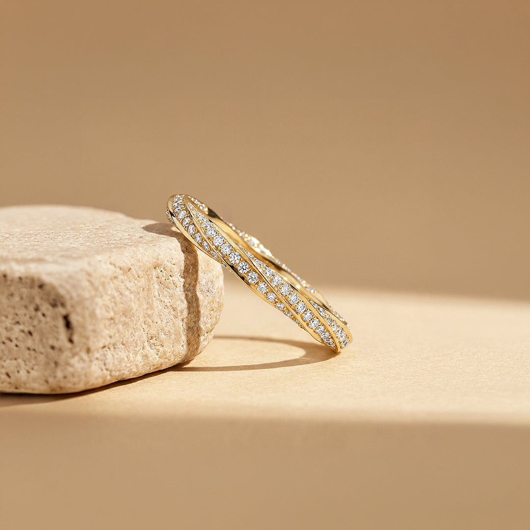 Twisted Moissanite Pavé Eternity Band Ring | 925 Sterling Silver | PRM5050