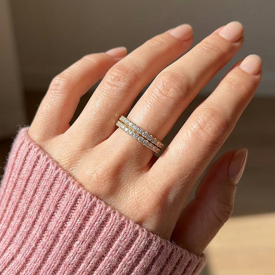 Double-Layer Moissanite Eternity Band Ring | 925 Sterling Silver | PRM5051