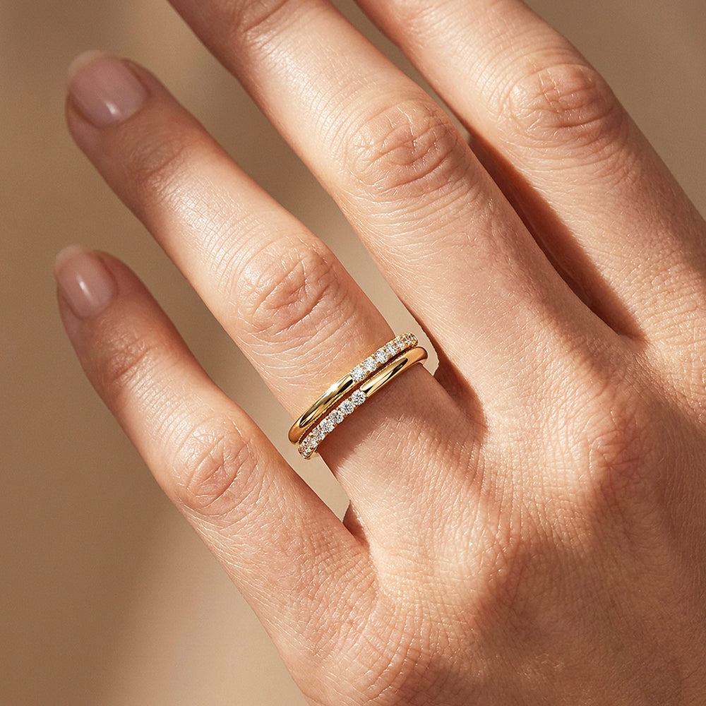Double-Band Half-Pavé Moissanite Ring | 925 Sterling Silver | PRM5052