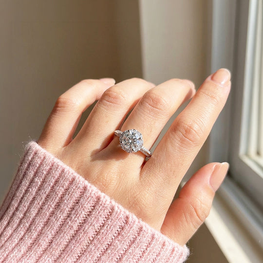 Round Brilliant Floral Halo Moissanite Ring | 925 Sterling Silver | PRM7101