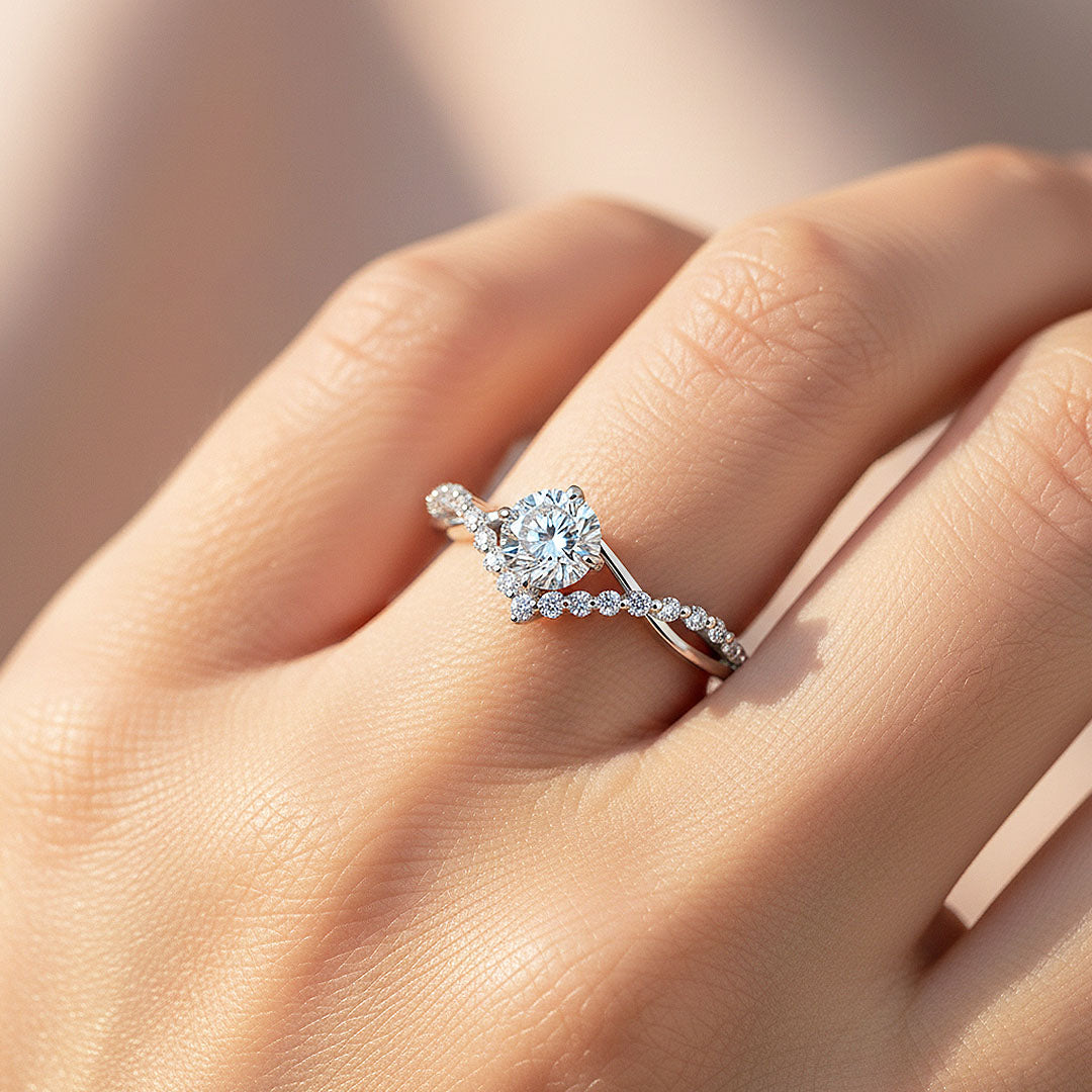 Twisted Wishbone Halo Ring | 0.50ct | Moissanite | 925 Sterling Silver | Prm7102 - Ring | Singapore Jewellery, Wedding Rings & Gifts | Same Day Delivery | Tiara.com.sg