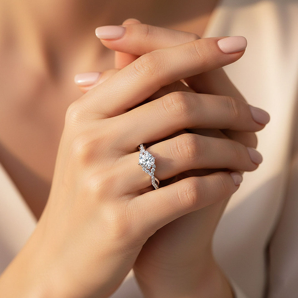 Twisted Wishbone Halo Ring | 0.50ct | Moissanite | 925 Sterling Silver | Prm7102 - Ring | Singapore Jewellery, Wedding Rings & Gifts | Same Day Delivery | Tiara.com.sg