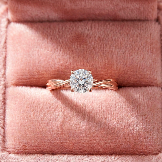 Twisted Rope Moissanite Rose Gold Ring | 925 Sterling Silver | PRM7108