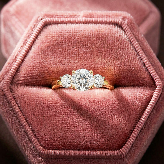 Three Stone Moissanite Gold Ring | 925 Sterling Silver | PRM7109