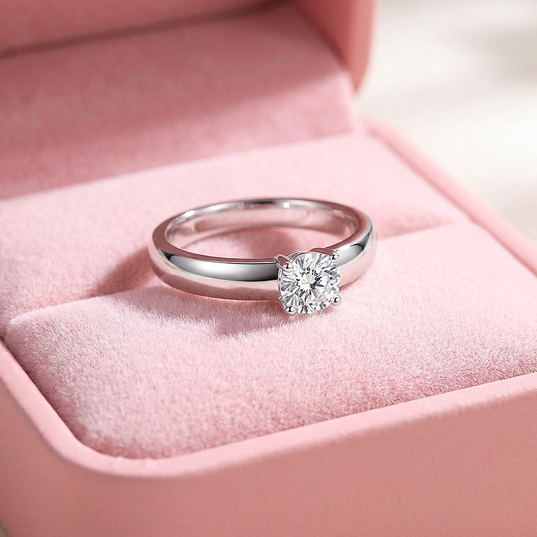 Moissanite Comfort Band Solitaire Ring | 925 Sterling Silver | PRM7112
