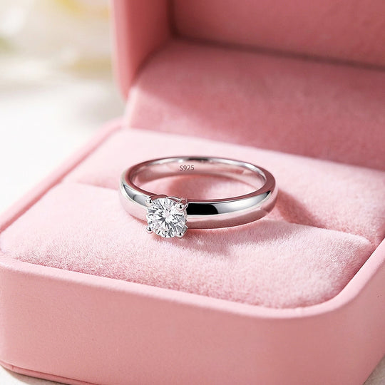 Moissanite Comfort Band Solitaire Ring | 925 Sterling Silver | PRM7112