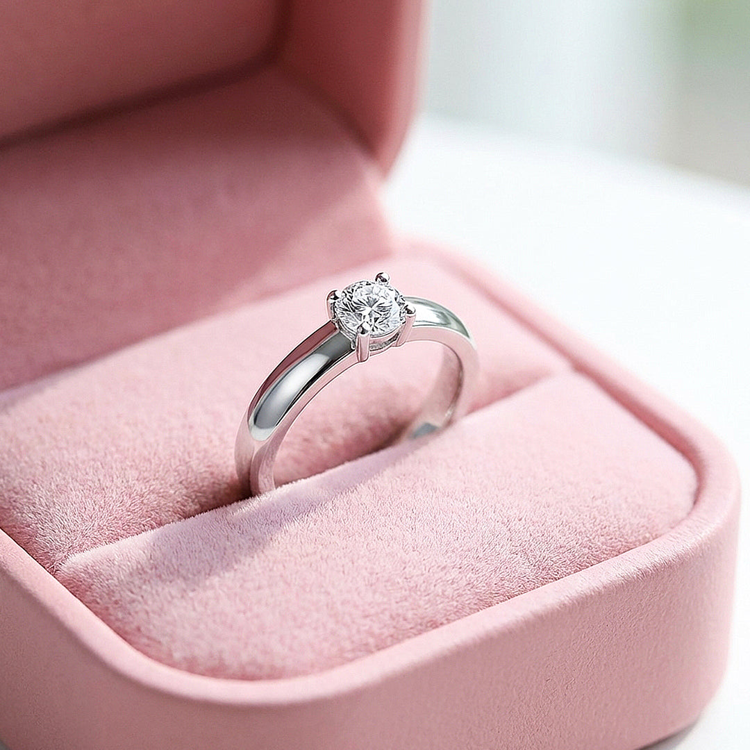 Moissanite Comfort Band Solitaire Ring | 925 Sterling Silver | PRM7112