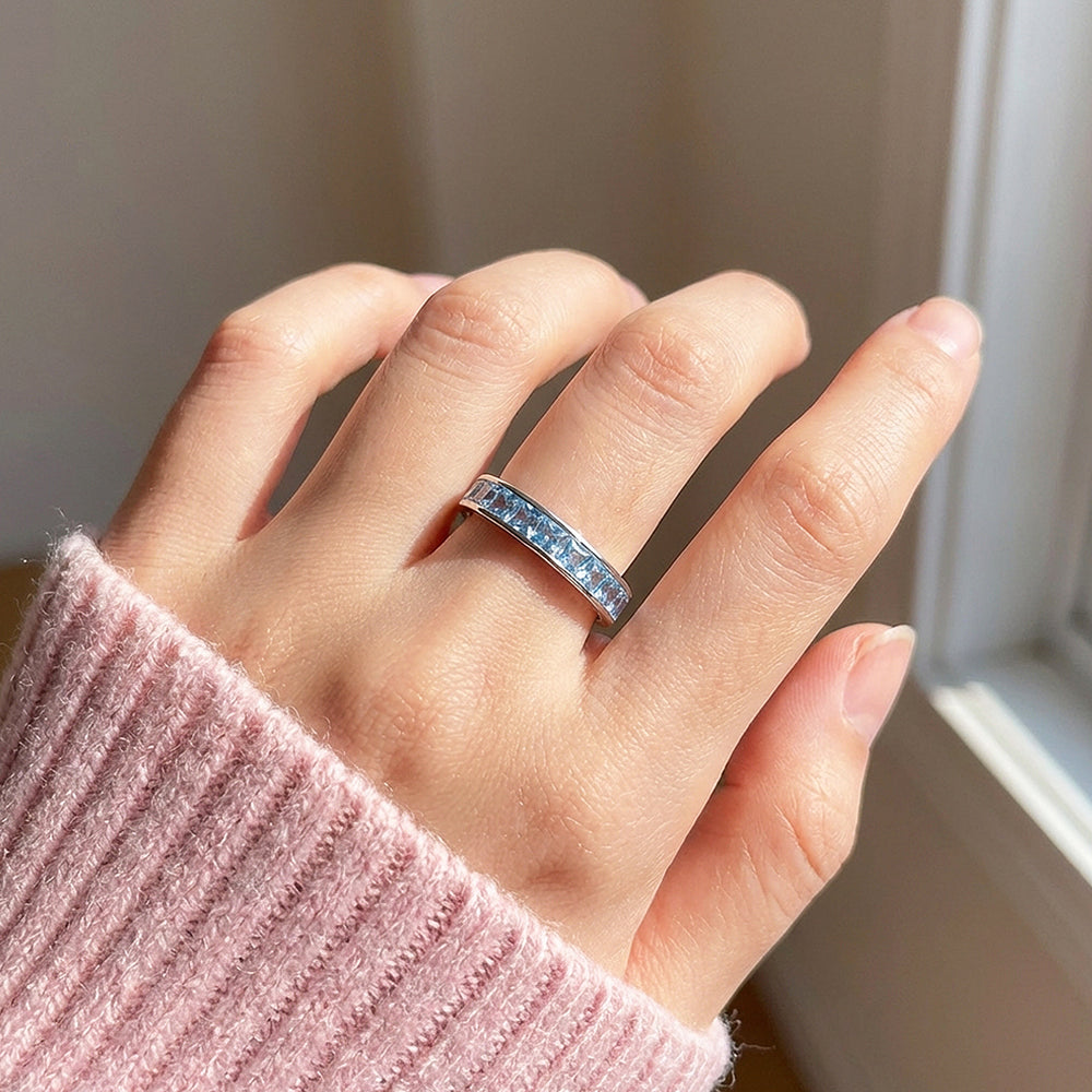 Aquamarine Blue Eternity Band Ring | 925 Sterling Silver | PRM7113