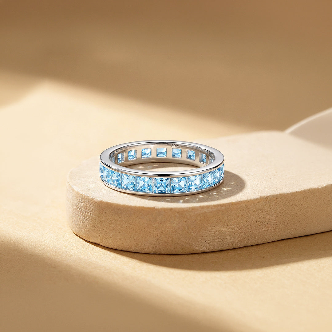 Aquamarine Blue Eternity Band Ring | 925 Sterling Silver | PRM7113