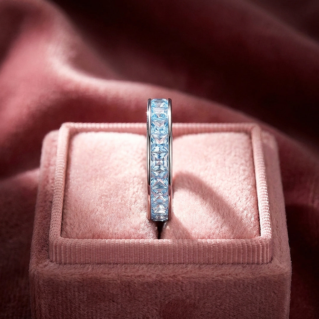Aquamarine Blue Eternity Band Ring | 925 Sterling Silver | PRM7113