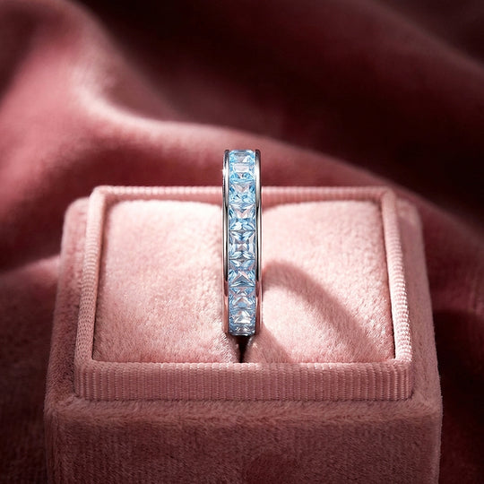Aquamarine Blue Eternity Band Ring | 925 Sterling Silver | PRM7113