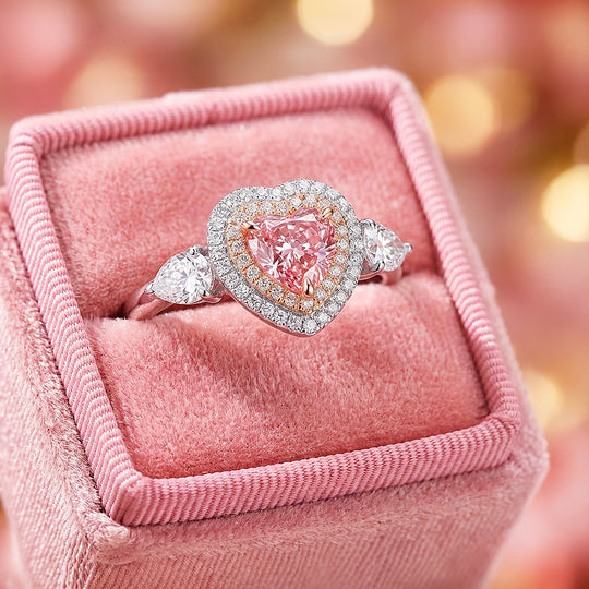 Pink Heart Moissanite Double Halo Ring | 925 Sterling Silver | PRM7116
