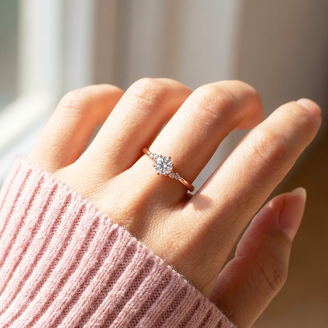 Round Brilliant Cluster Moissanite Ring | 925 Sterling Silver | PRM7117