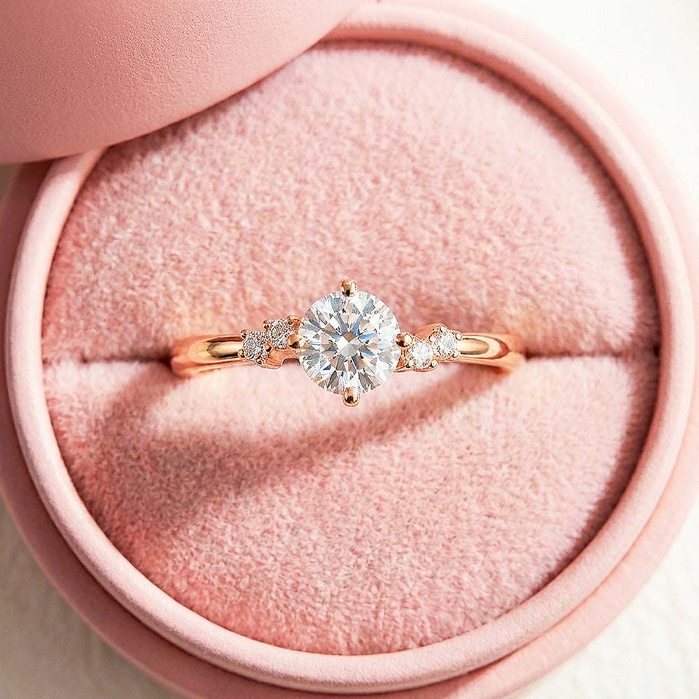 Round Brilliant Cluster Moissanite Ring | 925 Sterling Silver | PRM7117