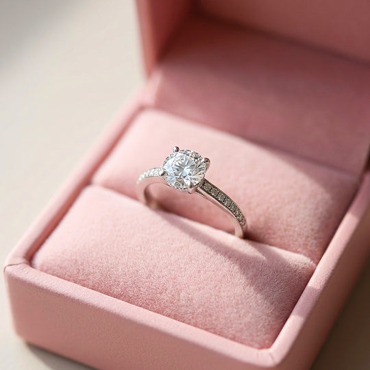 Round Solitaire Pavé Women Ring | 925 Sterling Silver | PRM7121