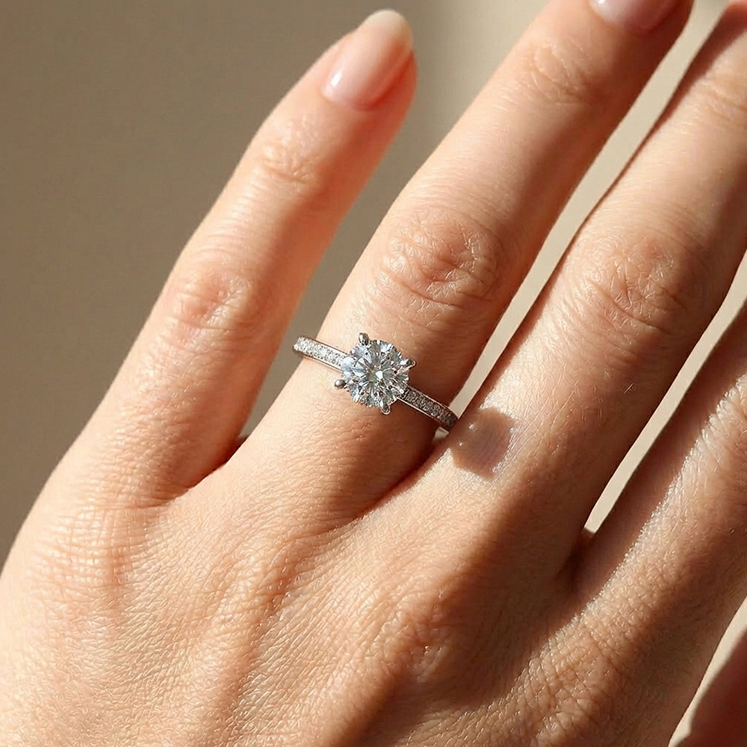 Round Solitaire Pavé Women Ring | 925 Sterling Silver | PRM7121