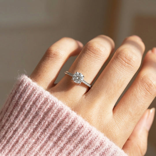 Round Solitaire Pavé Women Ring | 925 Sterling Silver | PRM7121