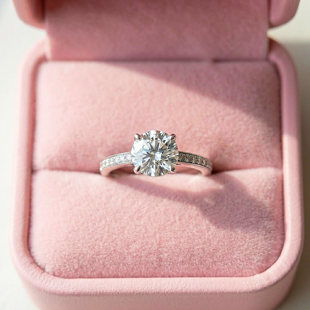 Round Solitaire Pavé Women Ring | 925 Sterling Silver | PRM7121