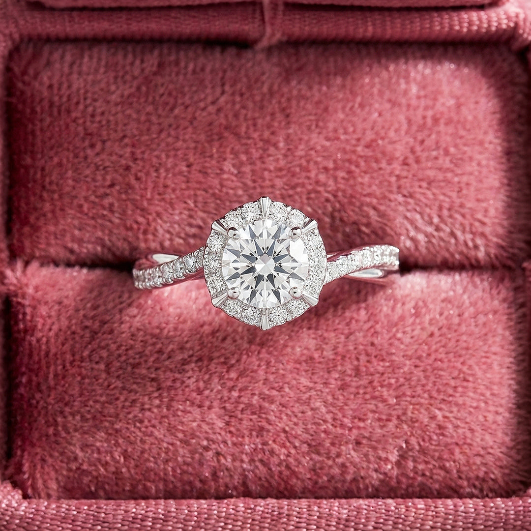 Hexagon Halo Moissanite Ring | 925 Sterling Silver | PRM7126