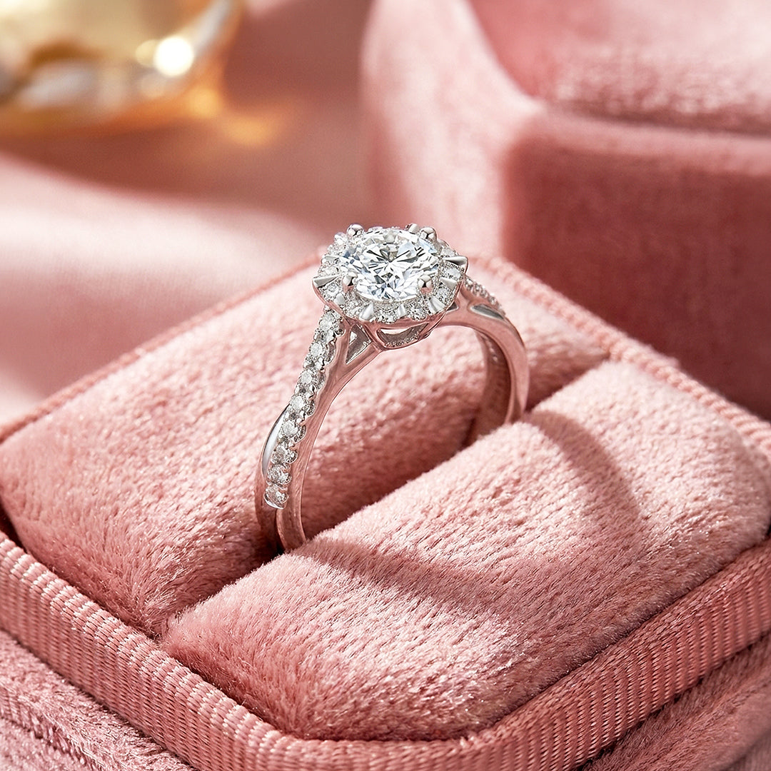 Hexagon Halo Moissanite Ring | 925 Sterling Silver | PRM7126