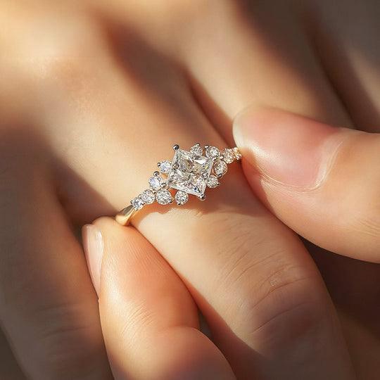 Princess Cut Floral Cluster Ring | 1.00ct | Moissanite | 925 Sterling Silver | Prm7127 - Ring | Singapore Jewellery, Wedding Rings &amp; Gifts | Same Day Delivery | Tiara.com.sg