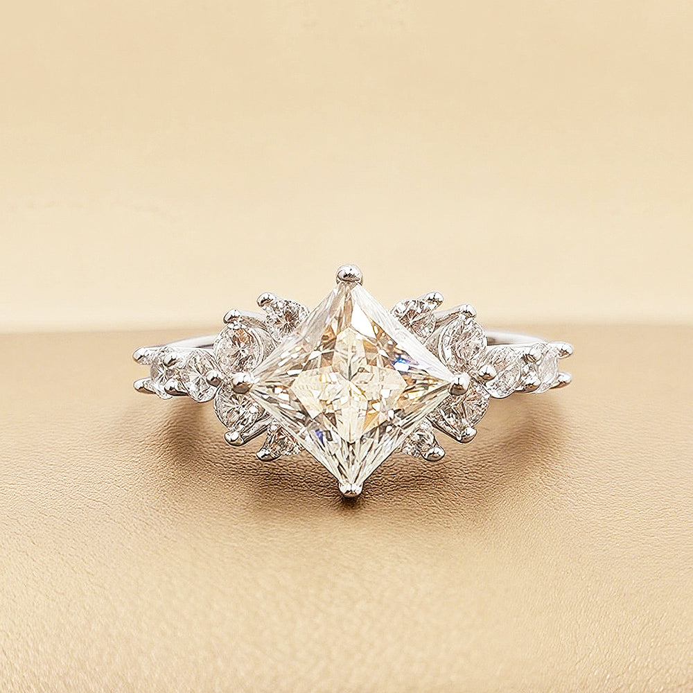 Princess Cut Floral Cluster Ring | 1.00ct | Moissanite | 925 Sterling Silver | Prm7127 - Ring | Singapore Jewellery, Wedding Rings & Gifts | Same Day Delivery | Tiara.com.sg