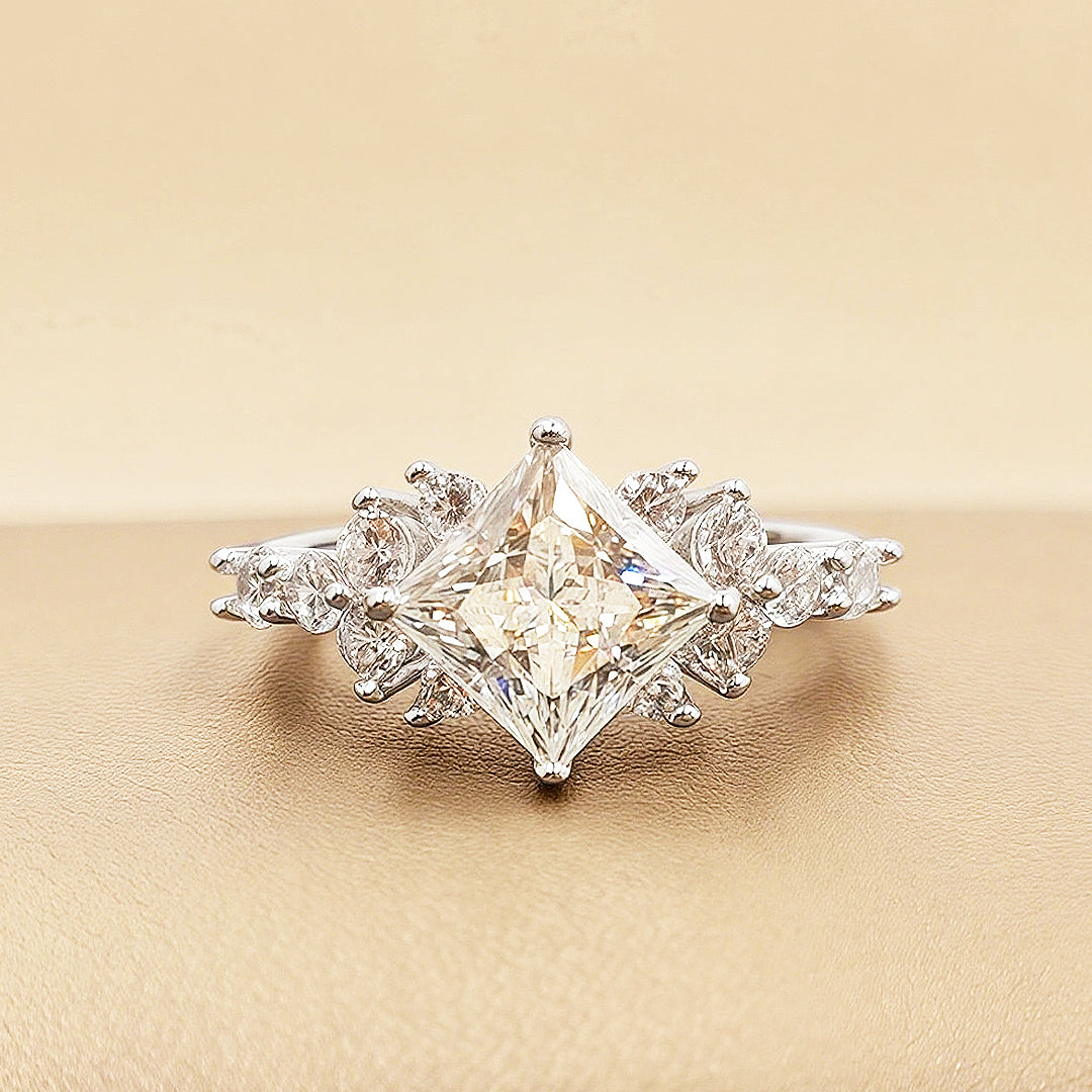 Princess Cut Floral Cluster Ring | 1.00ct | Moissanite | 925 Sterling Silver | Prm7127 - Ring | Singapore Jewellery, Wedding Rings &amp; Gifts | Same Day Delivery | Tiara.com.sg