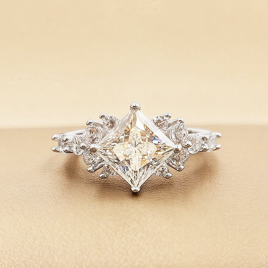 Princess Cut Floral Cluster Ring | 1.00ct | Moissanite | 925 Sterling Silver | Prm7127 - Ring | Singapore Jewellery, Wedding Rings &amp; Gifts | Same Day Delivery | Tiara.com.sg