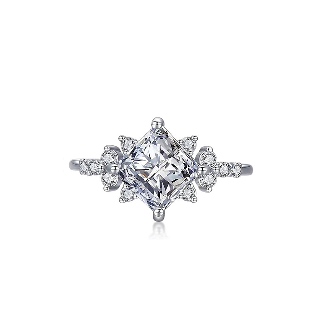 Princess Cut Floral Cluster Ring | 1.00ct | Moissanite | 925 Sterling Silver | Prm7127 - Ring | Singapore Jewellery, Wedding Rings &amp; Gifts | Same Day Delivery | Tiara.com.sg