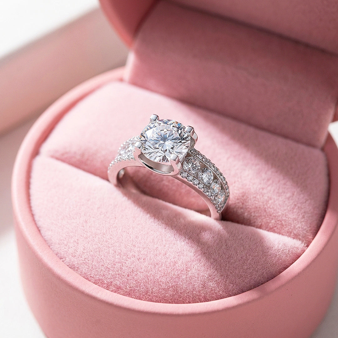 Round Brilliant Split Shank Moissanite Ring | 925 Sterling Silver | PRM7129