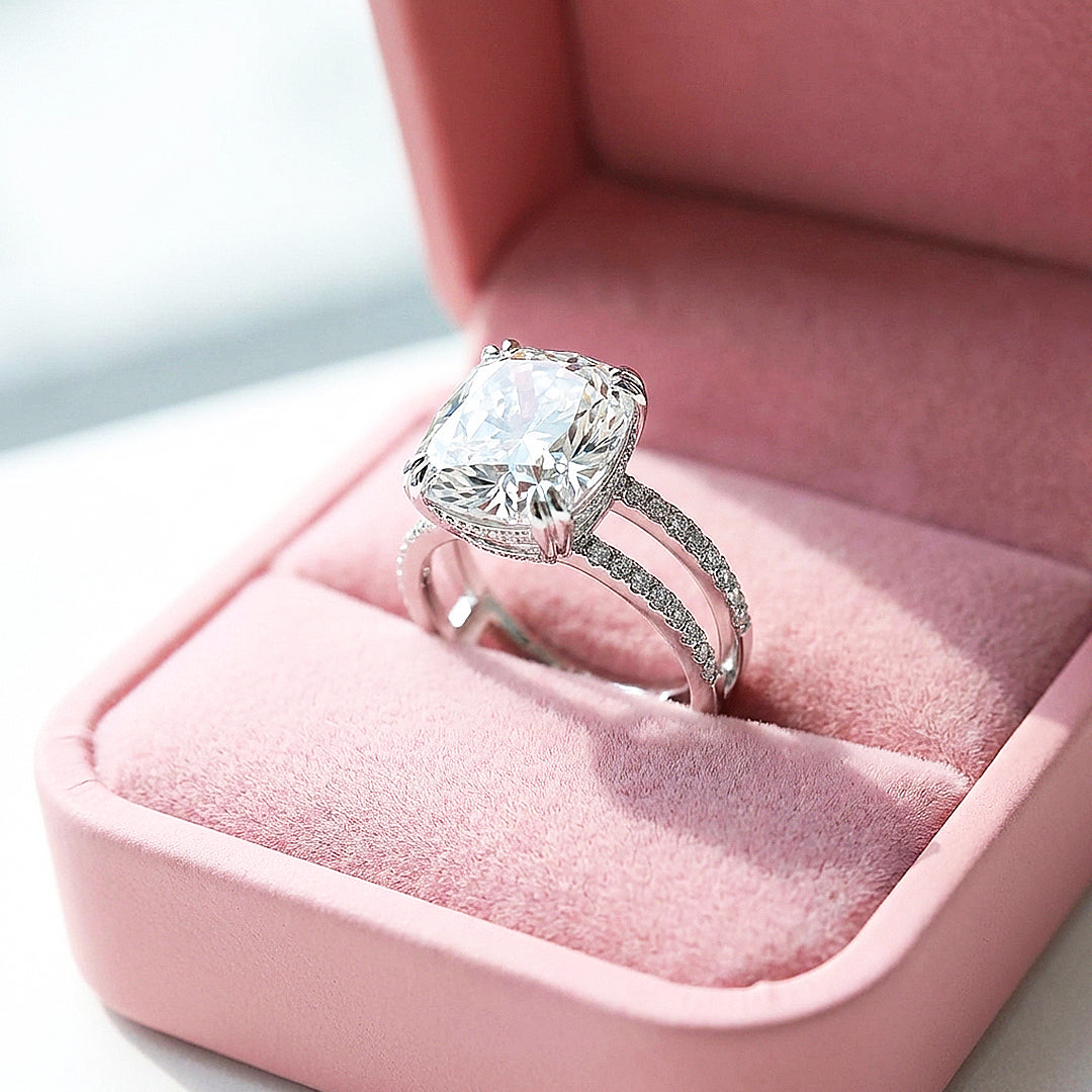 Cushion Cut Moissanite Solitaire Ring | 925 Sterling Silver | PRM7130
