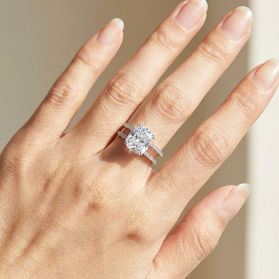 Cushion Cut Moissanite Solitaire Ring | 925 Sterling Silver | PRM7130