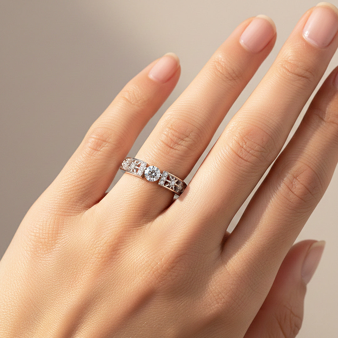 Celestial Moon & Star Band | Diamond Simulant | 925 Sterling Silver | Prm7138 - Ring | Singapore Jewellery, Wedding Rings & Gifts | Same Day Delivery | Tiara.com.sg