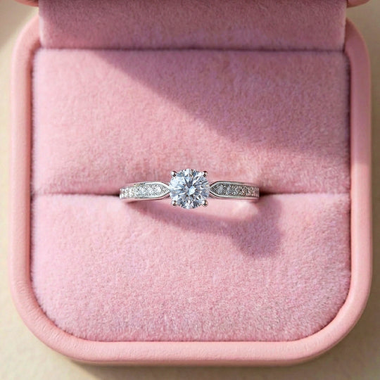 Tapered Pavé Moissanite Solitaire Ring | 925 Sterling Silver | PRM7141