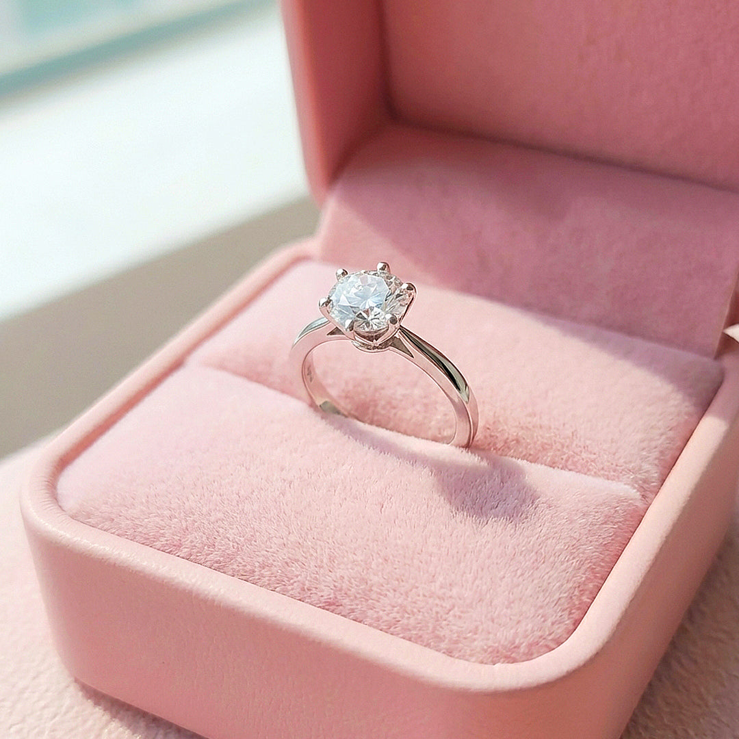 Classic Moissanite Solitaire Ring | 925 Sterling Silver | PRM7144