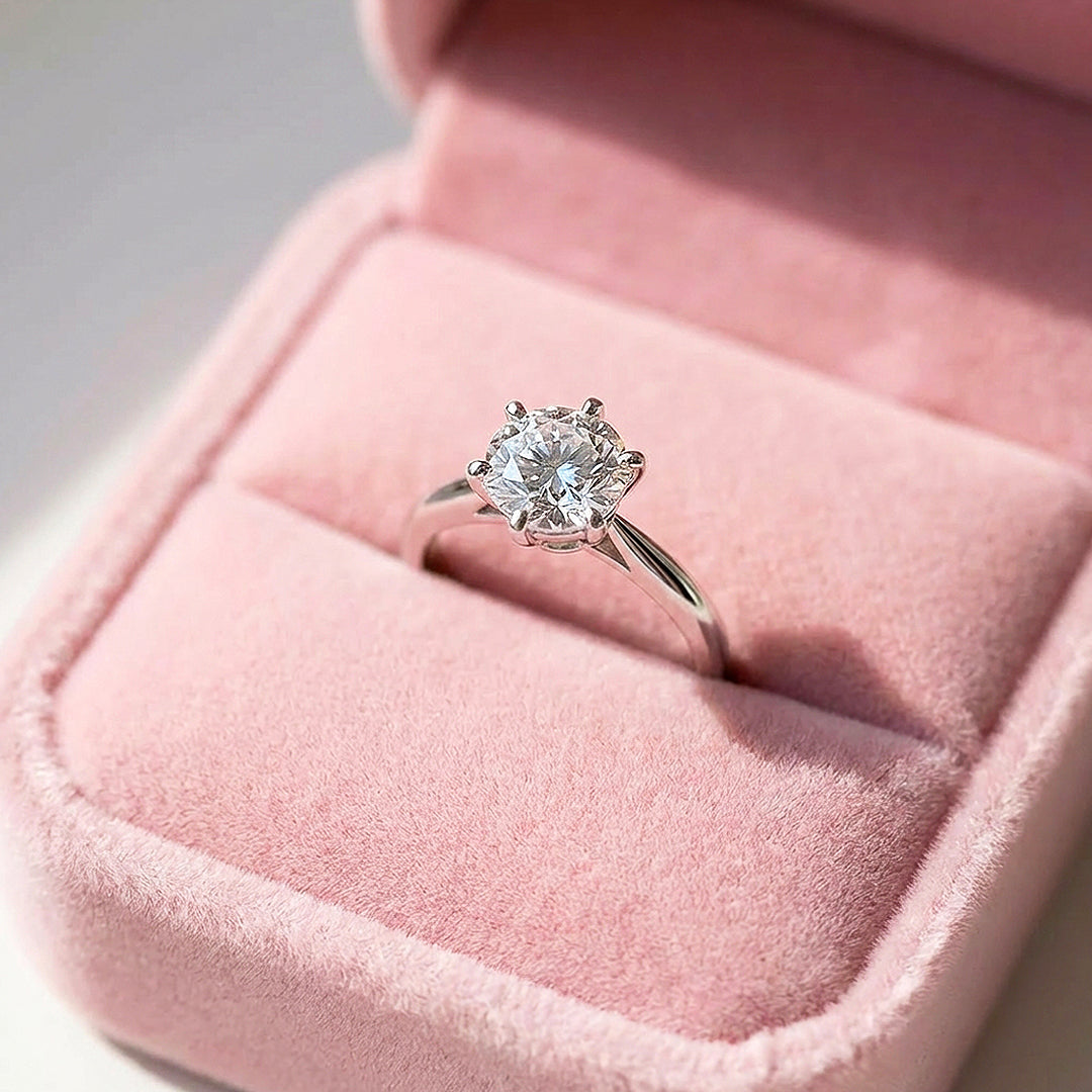 Classic Moissanite Solitaire Ring | 925 Sterling Silver | PRM7144