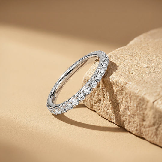 Round Slim Pavé Moissanite Band Ring | 925 Sterling Silver | PRM7148