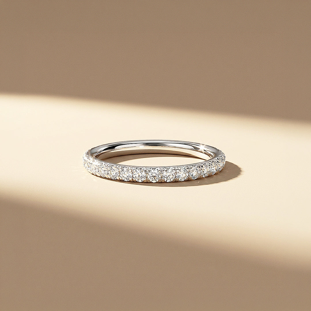 Round Slim Pavé Moissanite Band Ring | 925 Sterling Silver | PRM7148