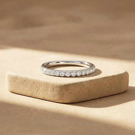 Round Slim Pavé Moissanite Band Ring | 925 Sterling Silver | PRM7148