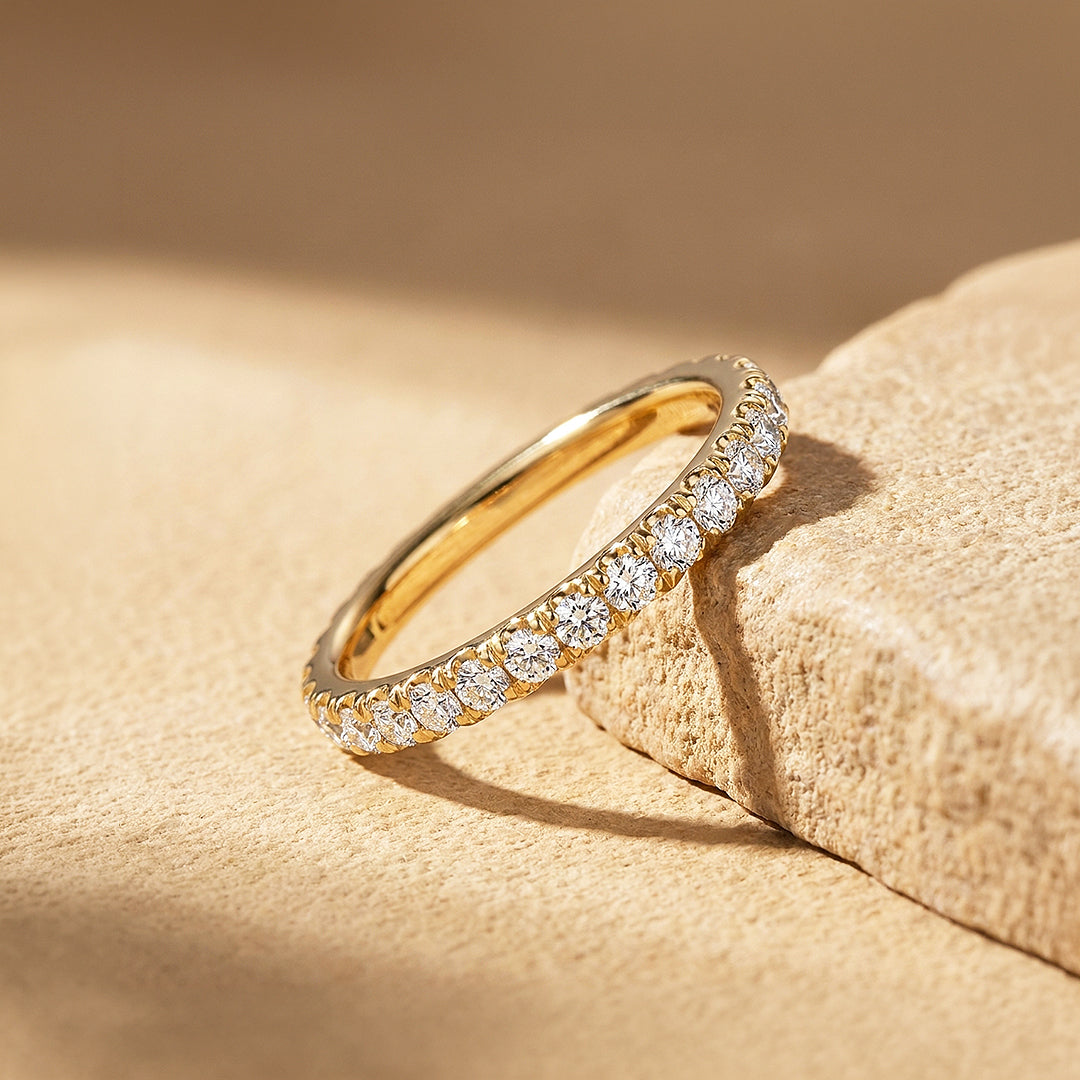 Round Slim Pavé Moissanite Band Ring | 925 Sterling Silver | PRM7148