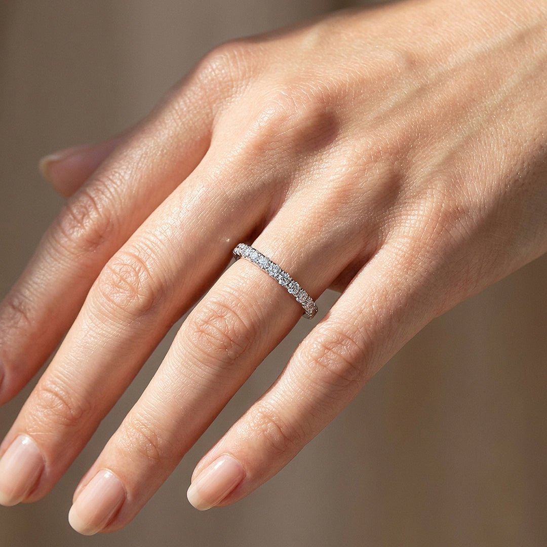 Round Slim Pavé Moissanite Band Ring | 925 Sterling Silver | PRM7148