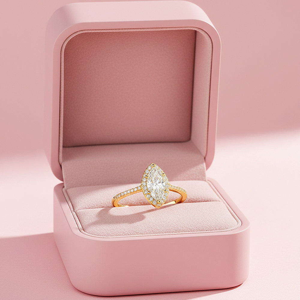 Marquise Halo Ring | 1.00ct | Moissanite | 925 Sterling Silver | Prm7152 - Ring | Singapore Jewellery, Wedding Rings & Gifts | Same Day Delivery | Tiara.com.sg