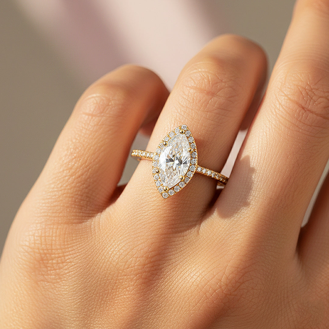 Marquise Halo Ring | 1.00ct | Moissanite | 925 Sterling Silver | Prm7152 - Ring | Singapore Jewellery, Wedding Rings & Gifts | Same Day Delivery | Tiara.com.sg