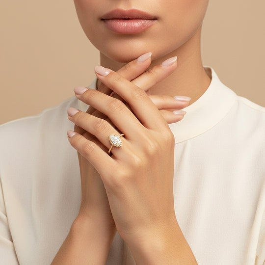 Marquise Halo Ring | 1.00ct | Moissanite | 925 Sterling Silver | Prm7152 - Ring | Singapore Jewellery, Wedding Rings &amp; Gifts | Same Day Delivery | Tiara.com.sg