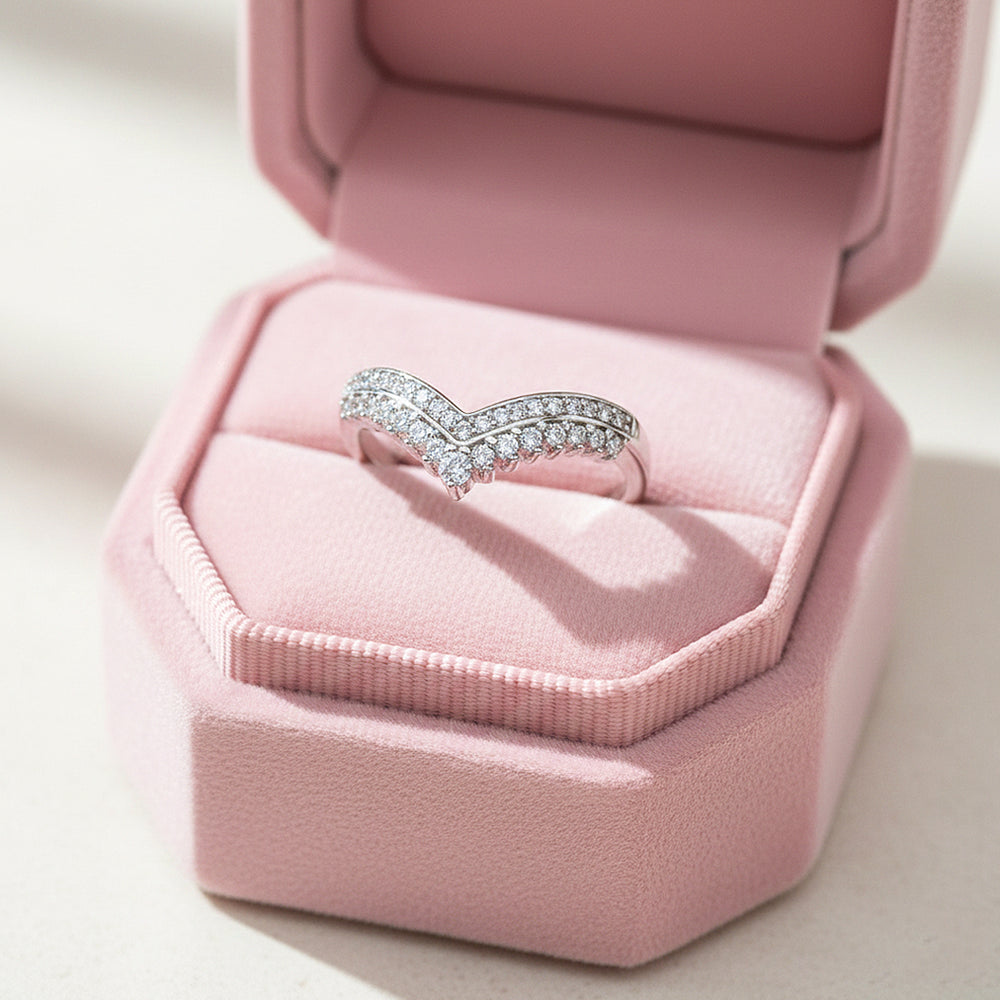 Double Row Chevron Ring | Moissanite | 925 Sterling Silver | Prm7153 - Ring | Singapore Jewellery, Wedding Rings & Gifts | Same Day Delivery | Tiara.com.sg