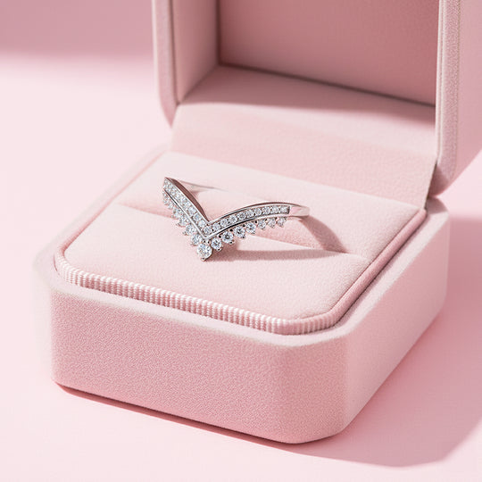 Double Row Chevron Ring | Moissanite | 925 Sterling Silver | Prm7153 - Ring | Singapore Jewellery, Wedding Rings &amp; Gifts | Same Day Delivery | Tiara.com.sg